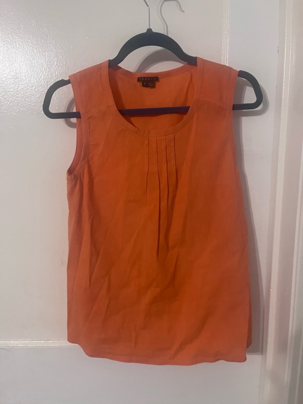 Theory Orange Sleeveless Pintuck Front Tank